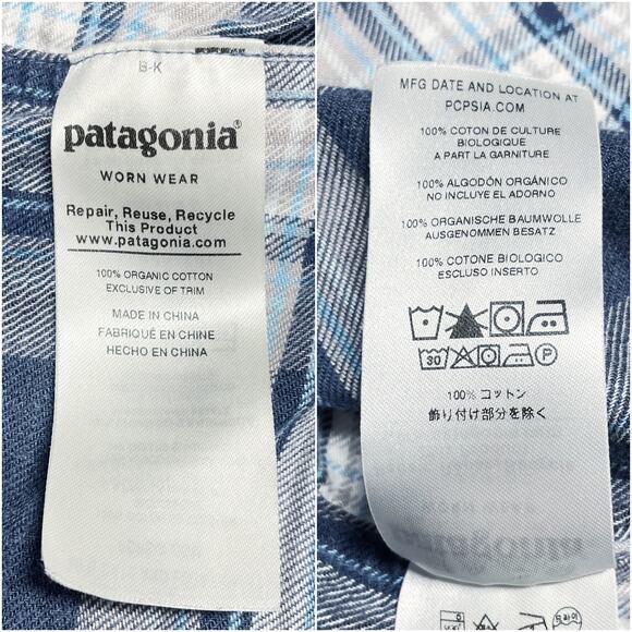 PATAGONIA Lightweight Fjord Organic Cotton Flannel Shirt Stone Stone Blue Size S - Picture 8 of 8